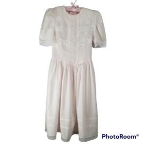Vintage Gunne Sax Blush Pink Cotton Lace Dress